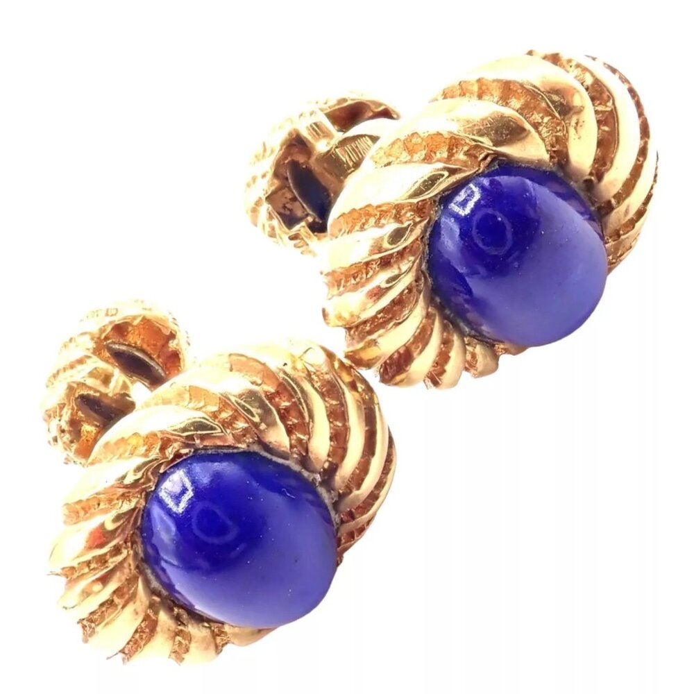 Authentic! Tiffany & Co Jean Schlumberger 18k Yellow Gold Lapis Lazuli Cufflinks